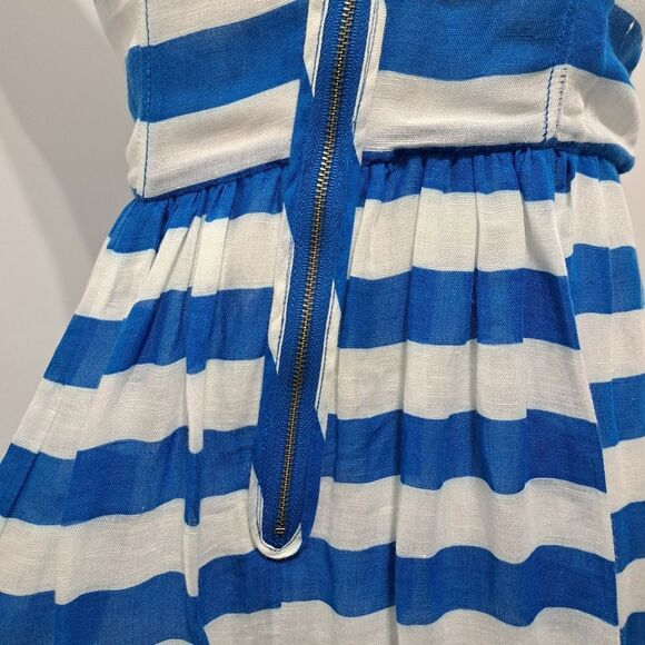 Plenty By Tracy Reese Linen Blend Sheer Bold Stripes Frock Dress In Skydriver S8 - Picture 11 of 14
